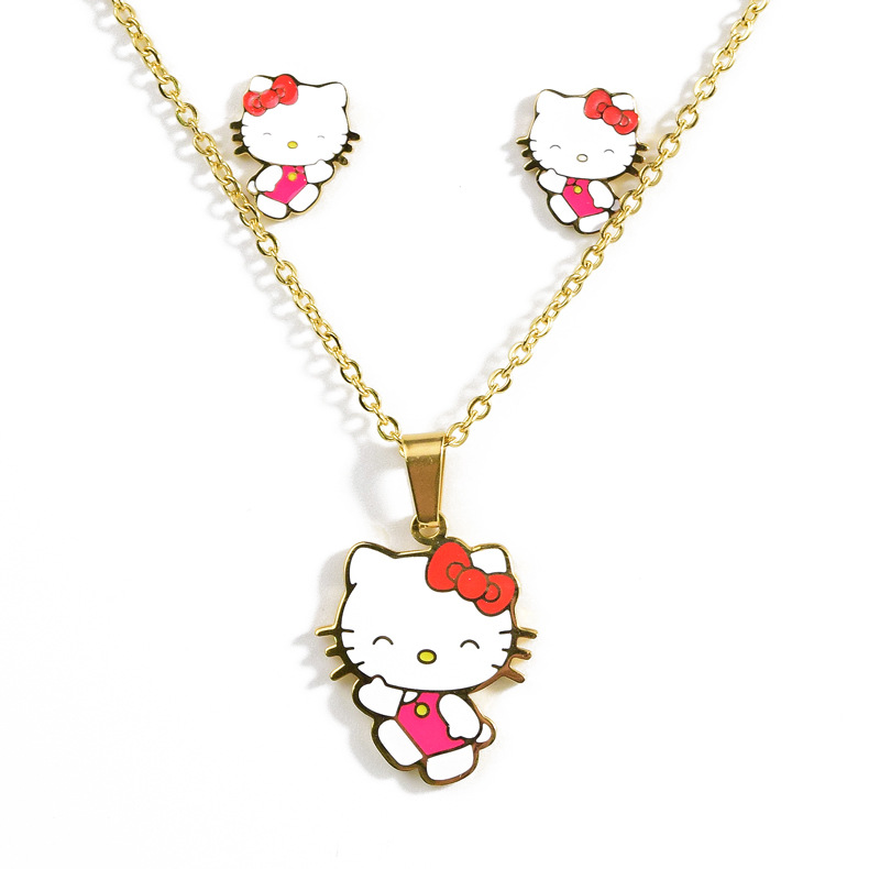 Hello Kitty hálsmen með eyrnalokkum