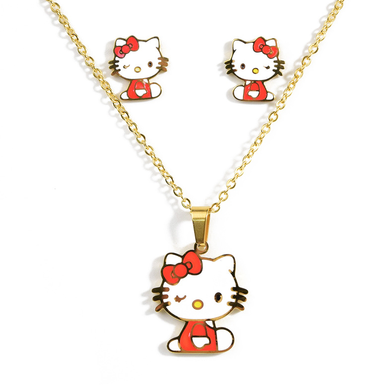 Hello Kitty hálsmen með eyrnalokkum